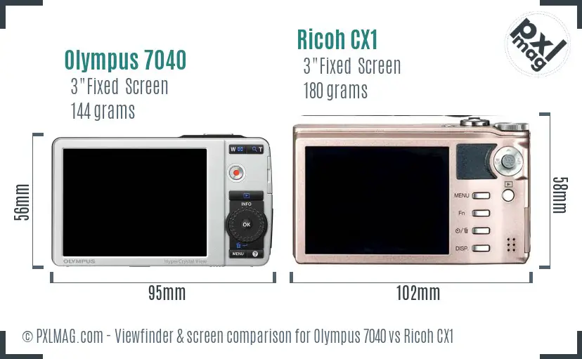 Olympus 7040 vs Ricoh CX1 Screen and Viewfinder comparison