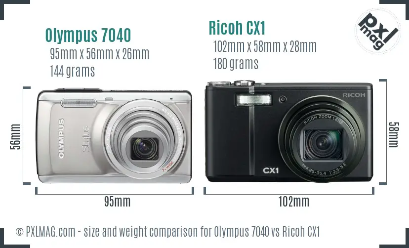 Olympus 7040 vs Ricoh CX1 size comparison