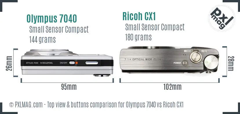 Olympus 7040 vs Ricoh CX1 top view buttons comparison