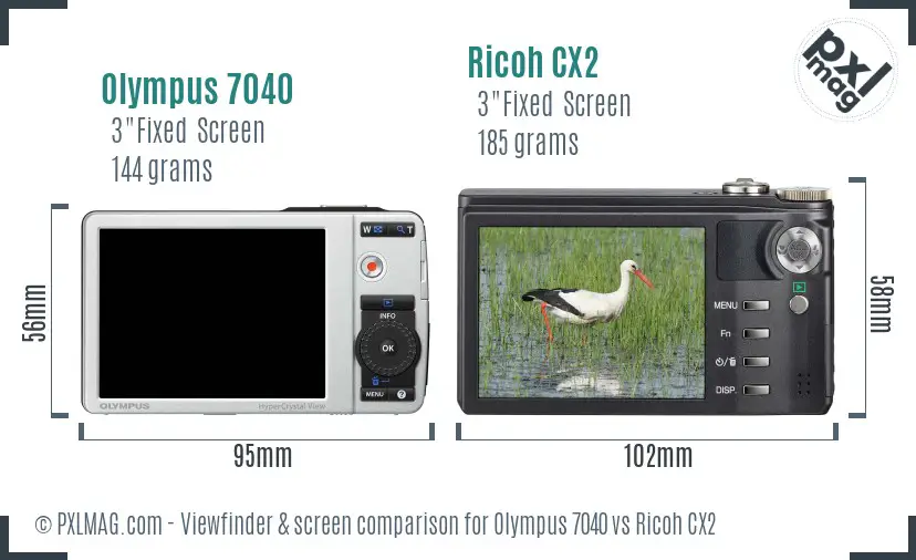 Olympus 7040 vs Ricoh CX2 Screen and Viewfinder comparison