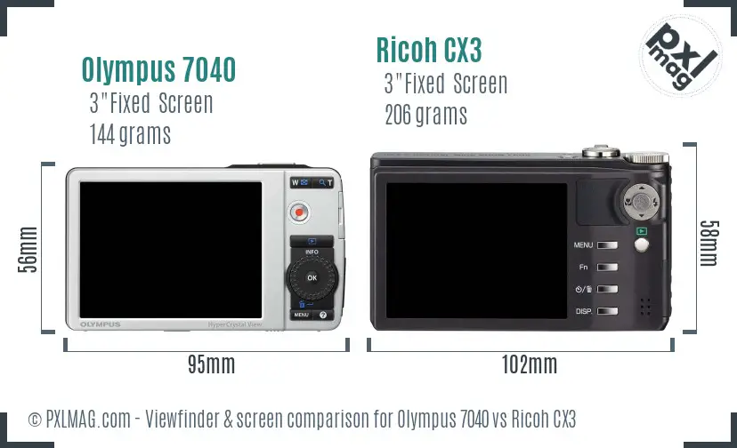 Olympus 7040 vs Ricoh CX3 Screen and Viewfinder comparison