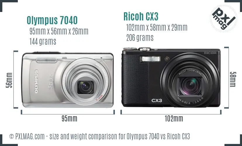 Olympus 7040 vs Ricoh CX3 size comparison
