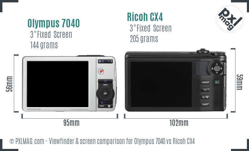 Olympus 7040 vs Ricoh CX4 Screen and Viewfinder comparison