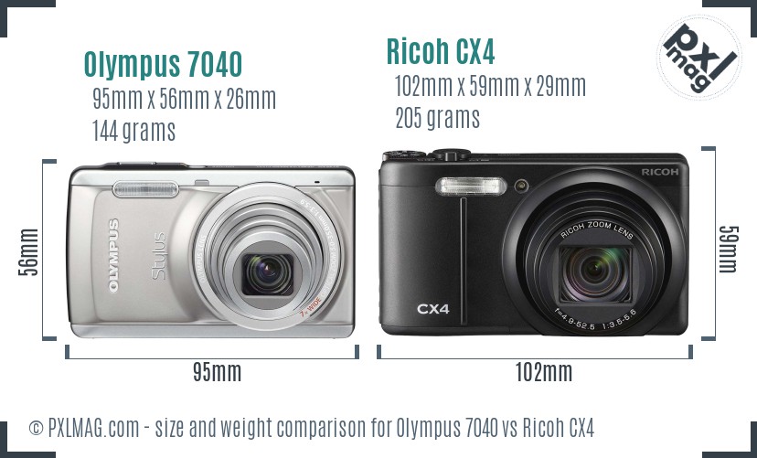 Olympus 7040 vs Ricoh CX4 size comparison
