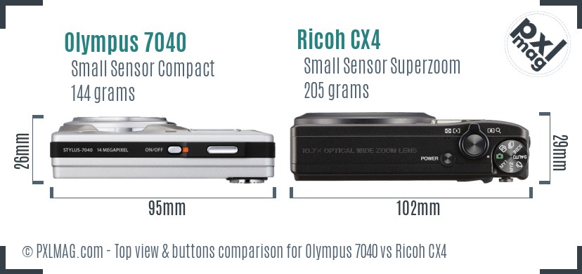 Olympus 7040 vs Ricoh CX4 top view buttons comparison