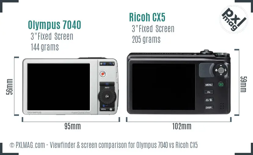 Olympus 7040 vs Ricoh CX5 Screen and Viewfinder comparison