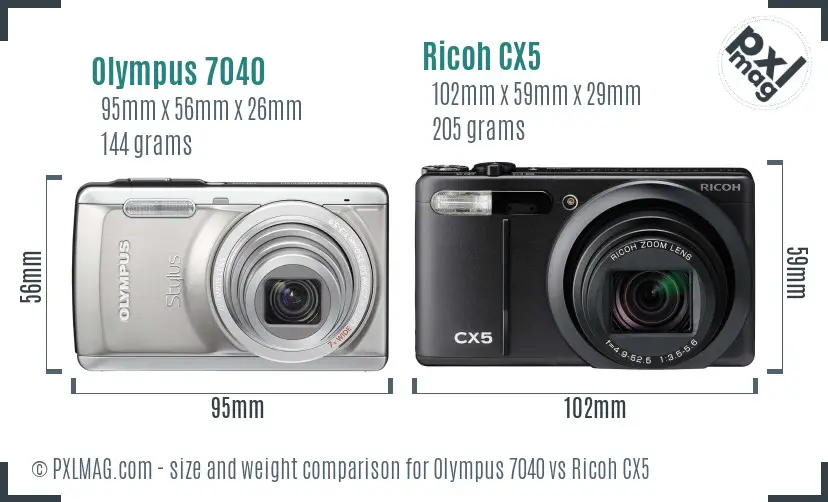 Olympus 7040 vs Ricoh CX5 size comparison