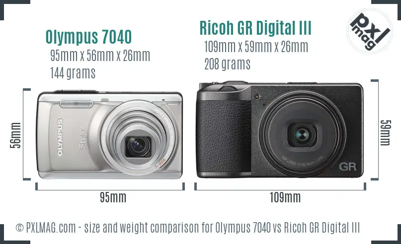 Olympus 7040 vs Ricoh GR Digital III size comparison