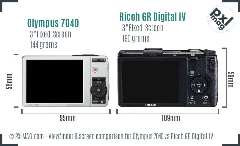 Olympus 7040 vs Ricoh GR Digital IV Screen and Viewfinder comparison