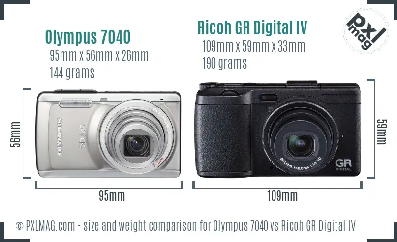 Olympus 7040 vs Ricoh GR Digital IV size comparison
