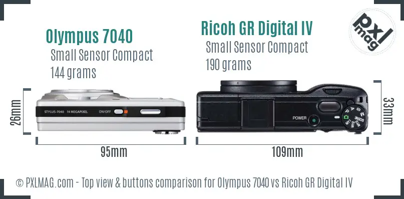 Olympus 7040 vs Ricoh GR Digital IV top view buttons comparison