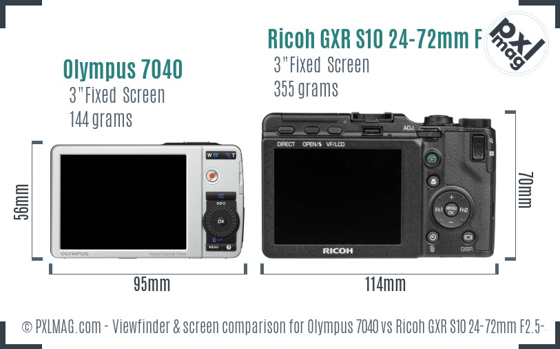 Olympus 7040 vs Ricoh GXR S10 24-72mm F2.5-4.4 VC Screen and Viewfinder comparison