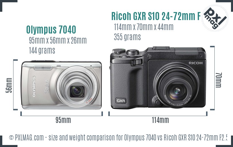 Olympus 7040 vs Ricoh GXR S10 24-72mm F2.5-4.4 VC size comparison