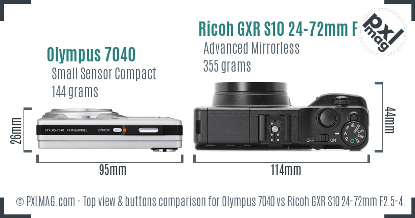 Olympus 7040 vs Ricoh GXR S10 24-72mm F2.5-4.4 VC top view buttons comparison