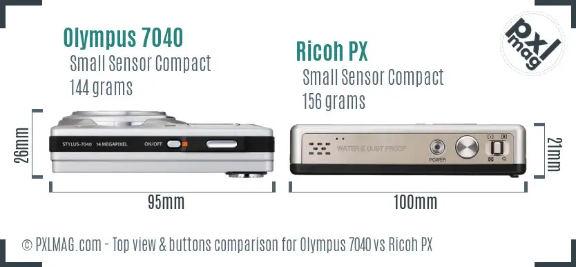 Olympus 7040 vs Ricoh PX top view buttons comparison Olympus 7040 vs Ricoh PX top view buttons comparison