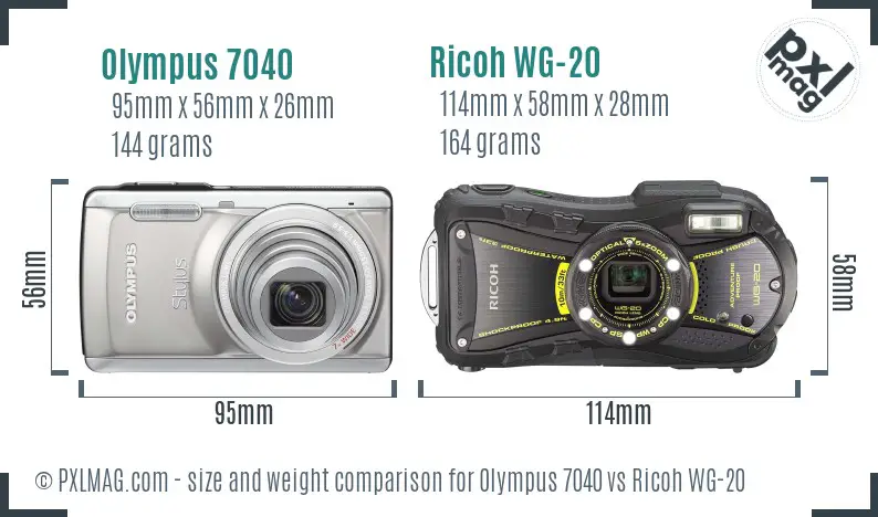 Olympus 7040 vs Ricoh WG-20 size comparison Olympus 7040 vs Ricoh WG-20 size comparison