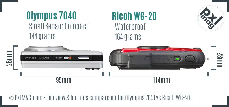 Olympus 7040 vs Ricoh WG-20 top view buttons comparison Olympus 7040 vs Ricoh WG-20 top view buttons comparison