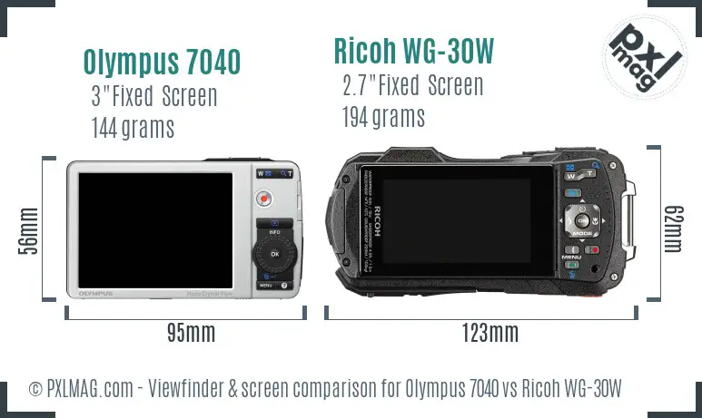 Olympus 7040 vs Ricoh WG-30W Screen and Viewfinder comparison