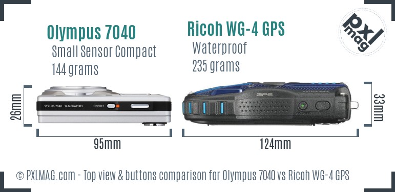 Olympus 7040 vs Ricoh WG-4 GPS top view buttons comparison