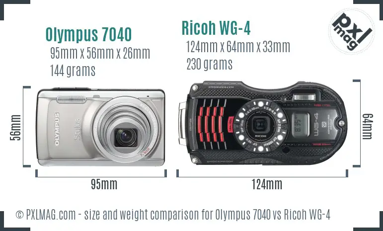 Olympus 7040 vs Ricoh WG-4 size comparison