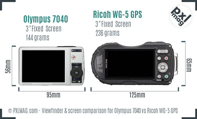 Olympus 7040 vs Ricoh WG-5 GPS Screen and Viewfinder comparison