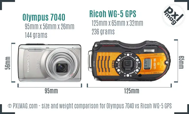 Olympus 7040 vs Ricoh WG-5 GPS size comparison