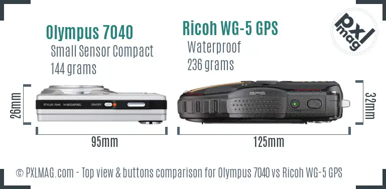 Olympus 7040 vs Ricoh WG-5 GPS top view buttons comparison