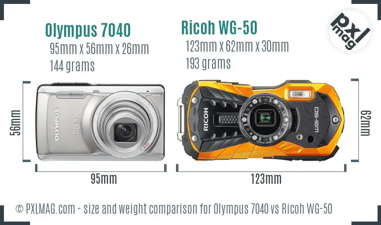 Olympus 7040 vs Ricoh WG-50 size comparison