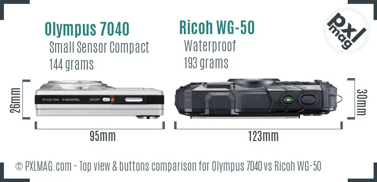 Olympus 7040 vs Ricoh WG-50 top view buttons comparison