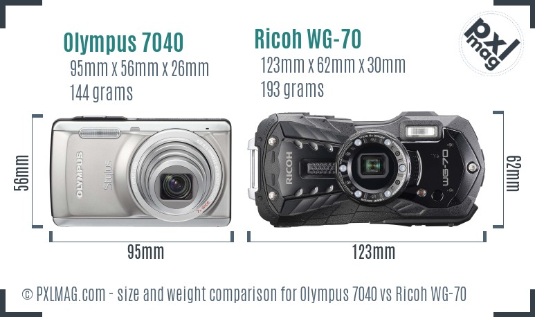 Olympus 7040 vs Ricoh WG-70 size comparison