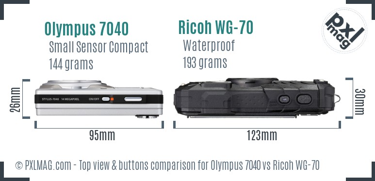Olympus 7040 vs Ricoh WG-70 top view buttons comparison