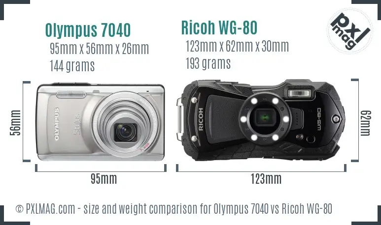 Olympus 7040 vs Ricoh WG-80 size comparison Olympus 7040 vs Ricoh WG-80 size comparison