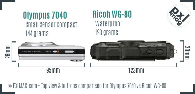 Olympus 7040 vs Ricoh WG-80 top view buttons comparison Olympus 7040 vs Ricoh WG-80 top view buttons comparison