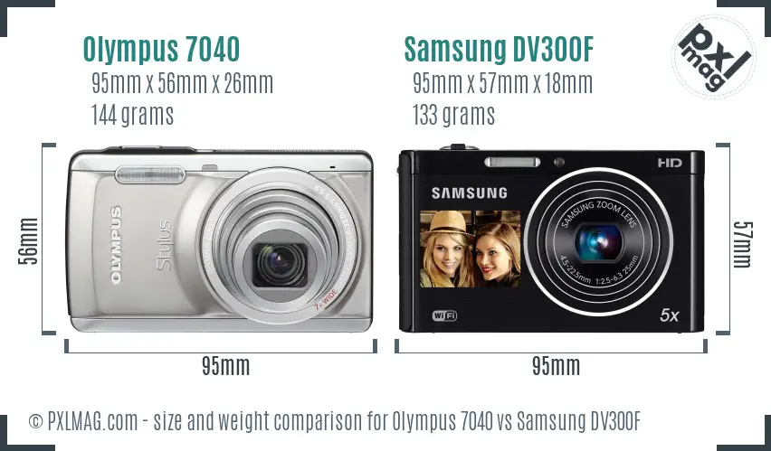 Olympus 7040 vs Samsung DV300F size comparison