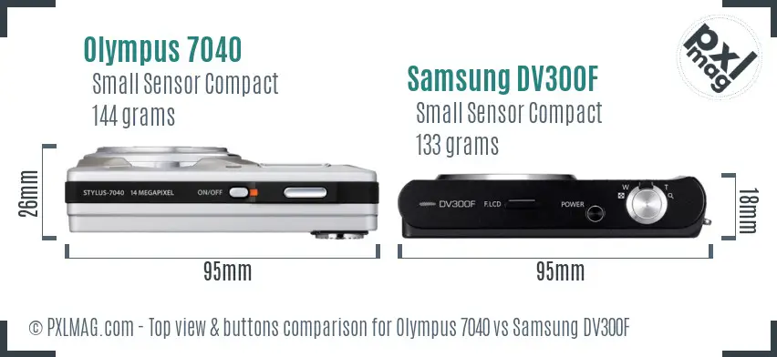 Olympus 7040 vs Samsung DV300F top view buttons comparison