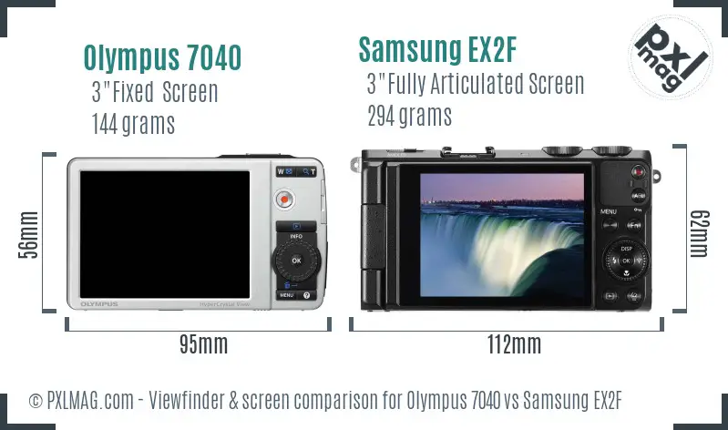 Olympus 7040 vs Samsung EX2F Screen and Viewfinder comparison
