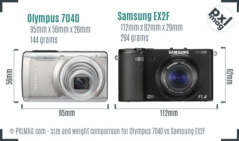 Olympus 7040 vs Samsung EX2F size comparison
