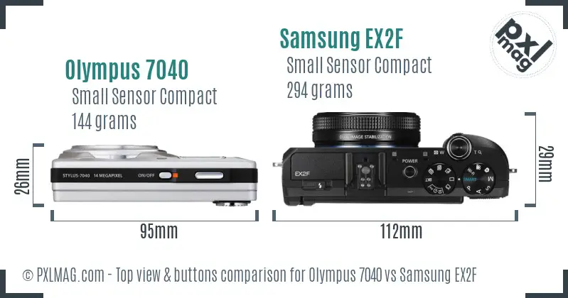 Olympus 7040 vs Samsung EX2F top view buttons comparison