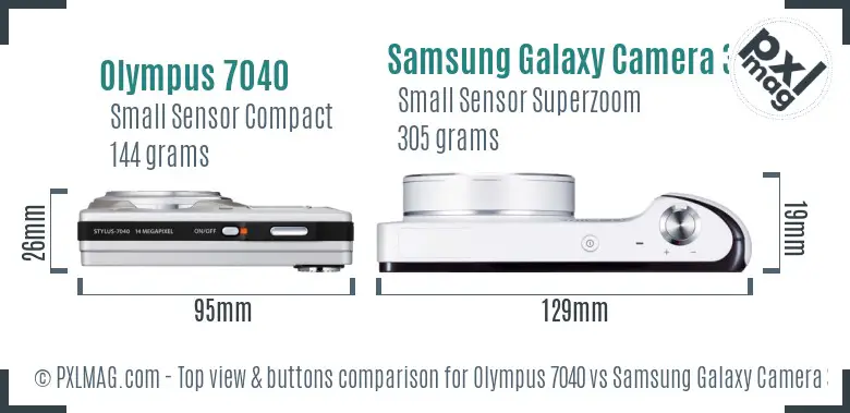 Olympus 7040 vs Samsung Galaxy Camera 3G top view buttons comparison