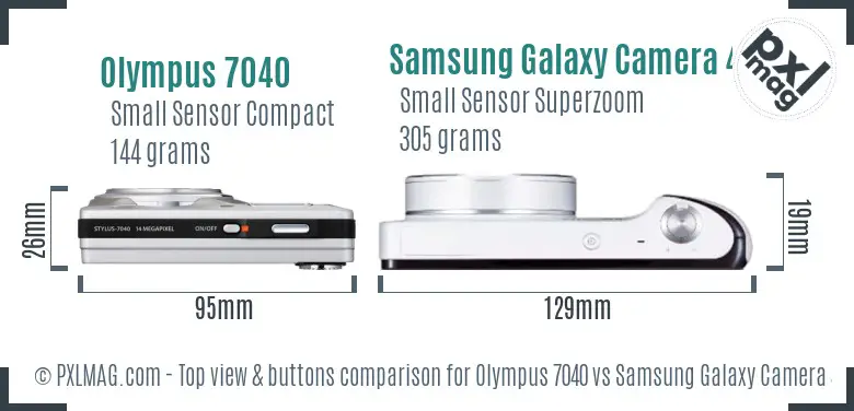 Olympus 7040 vs Samsung Galaxy Camera 4G top view buttons comparison