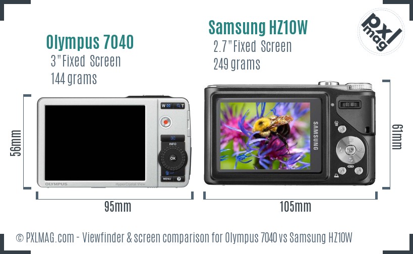 Olympus 7040 vs Samsung HZ10W Screen and Viewfinder comparison
