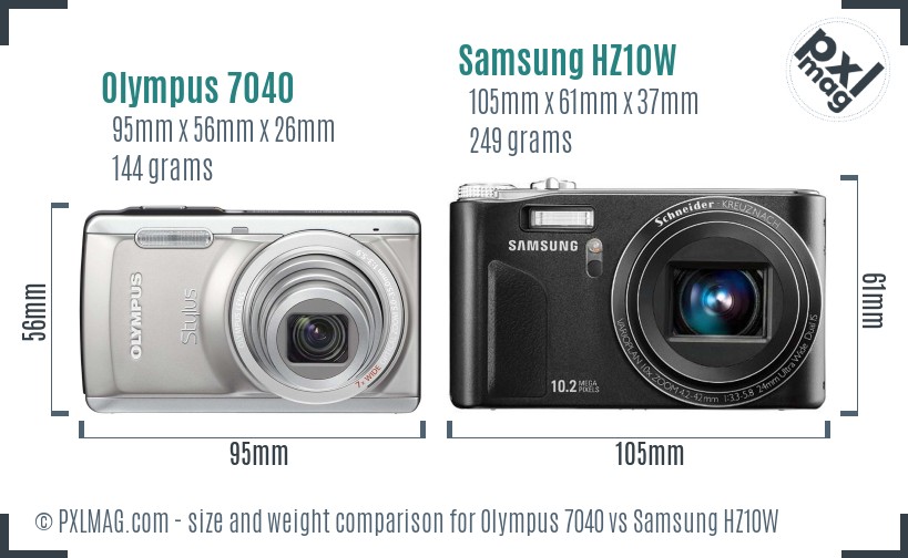 Olympus 7040 vs Samsung HZ10W size comparison