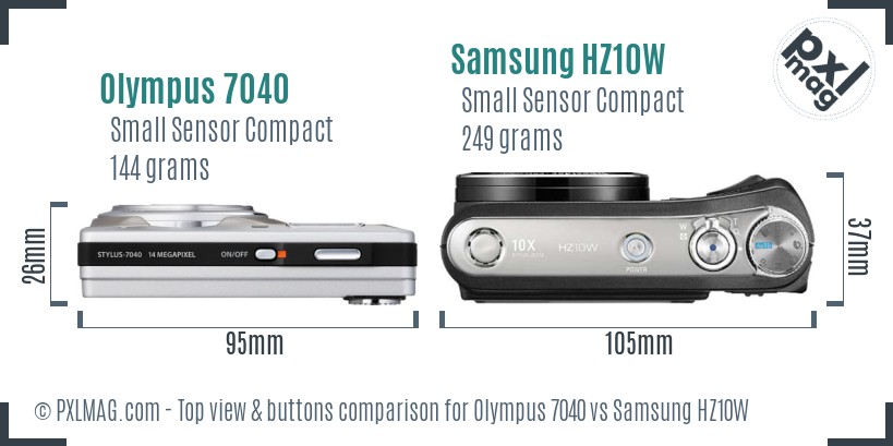 Olympus 7040 vs Samsung HZ10W top view buttons comparison