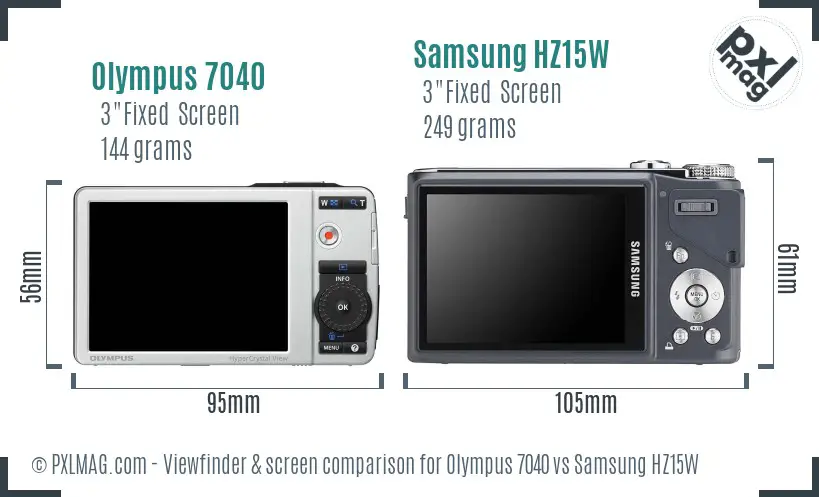 Olympus 7040 vs Samsung HZ15W Screen and Viewfinder comparison