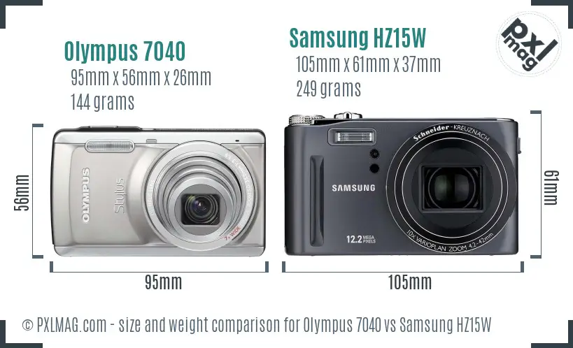 Olympus 7040 vs Samsung HZ15W size comparison