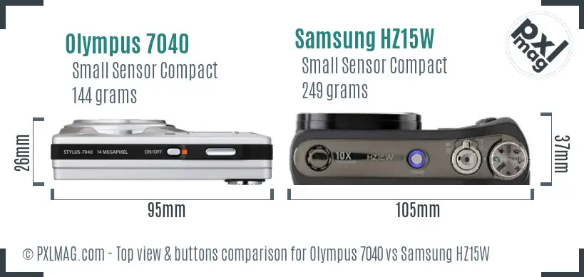 Olympus 7040 vs Samsung HZ15W top view buttons comparison