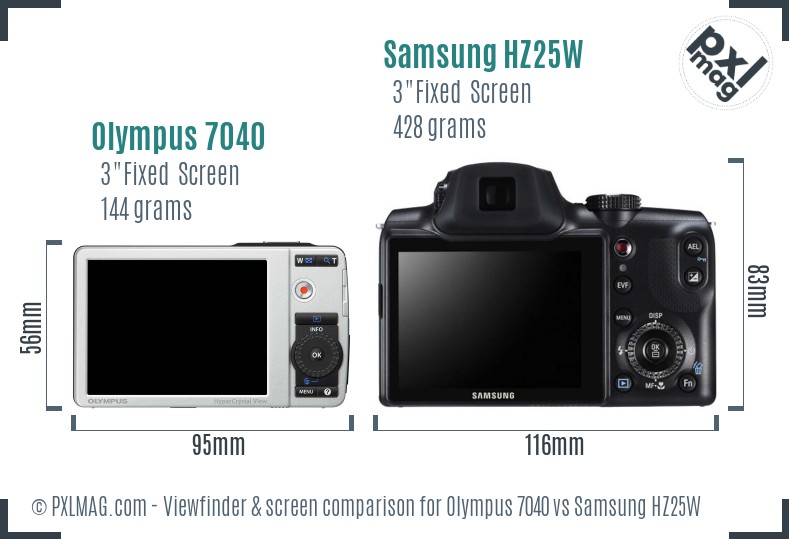 Olympus 7040 vs Samsung HZ25W Screen and Viewfinder comparison