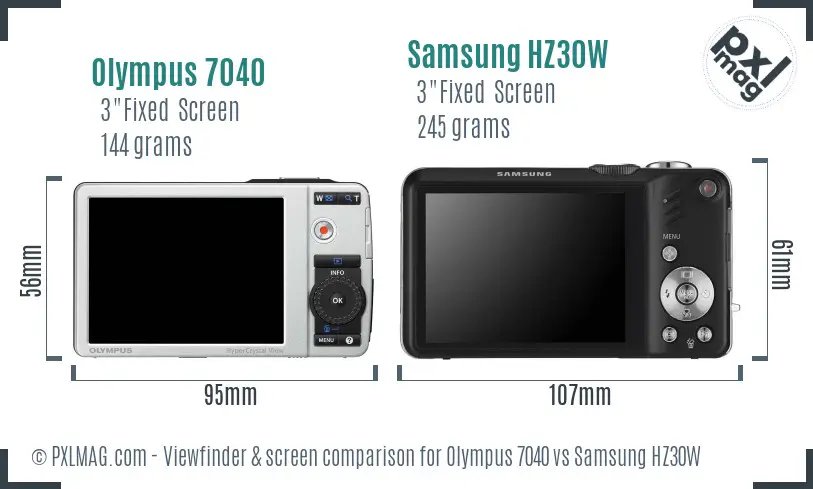 Olympus 7040 vs Samsung HZ30W Screen and Viewfinder comparison
