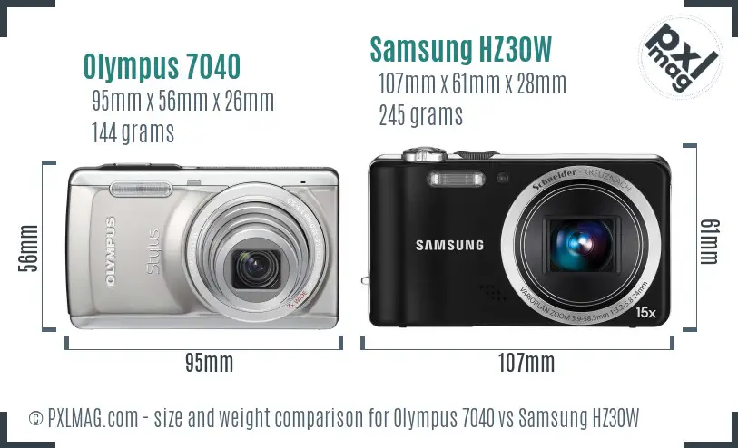 Olympus 7040 vs Samsung HZ30W size comparison