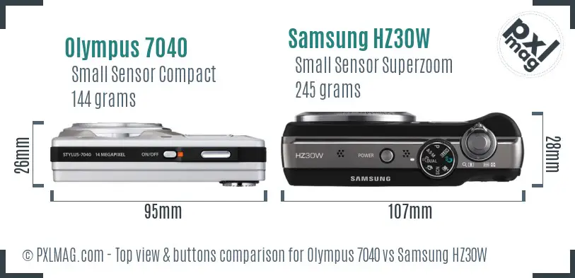 Olympus 7040 vs Samsung HZ30W top view buttons comparison